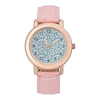 Paisley Designs Fashion Leather Strap Women's Watches Easy Read Quartz Wrist Watch Gift for Ladies