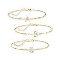 Ross-Simons D - Diamond-Accented Initial Bracelet in 18kt Gold Over Sterling. 7 inches