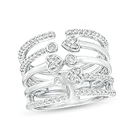 1/2 Cttw Diamond Multi-Row Heart Open Shank Ring in Sterling Silver (0.5 Cttw, Color : J, Clarity : I3)
