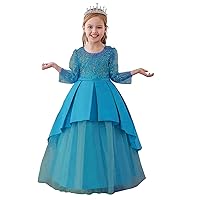 Women's Long Sleeve Flower Embroidery Tull Rhinestone Embellished Satins Child's Ball Gown Formal Princess