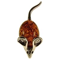 BALTIC AMBER AND STERLING SILVER 925 DESIGNER COGNAC MOUSE BROOCH PIN JEWELLERY JEWELRY