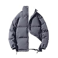 Puffer Jacket for Mens Lightweight Winter Warm Coats Quilted Stand Collar Padded Cotton Jacket Plain Zipper Coat