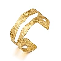 LILIE&WHITE Gold Bracelet for Women Gold Bangles Chunky Adjustable Slider Bracelets Cuff Bracelets Multi-layer Cross Wire Bangle Bracelet Hammered Gold Open Cuff Bangles