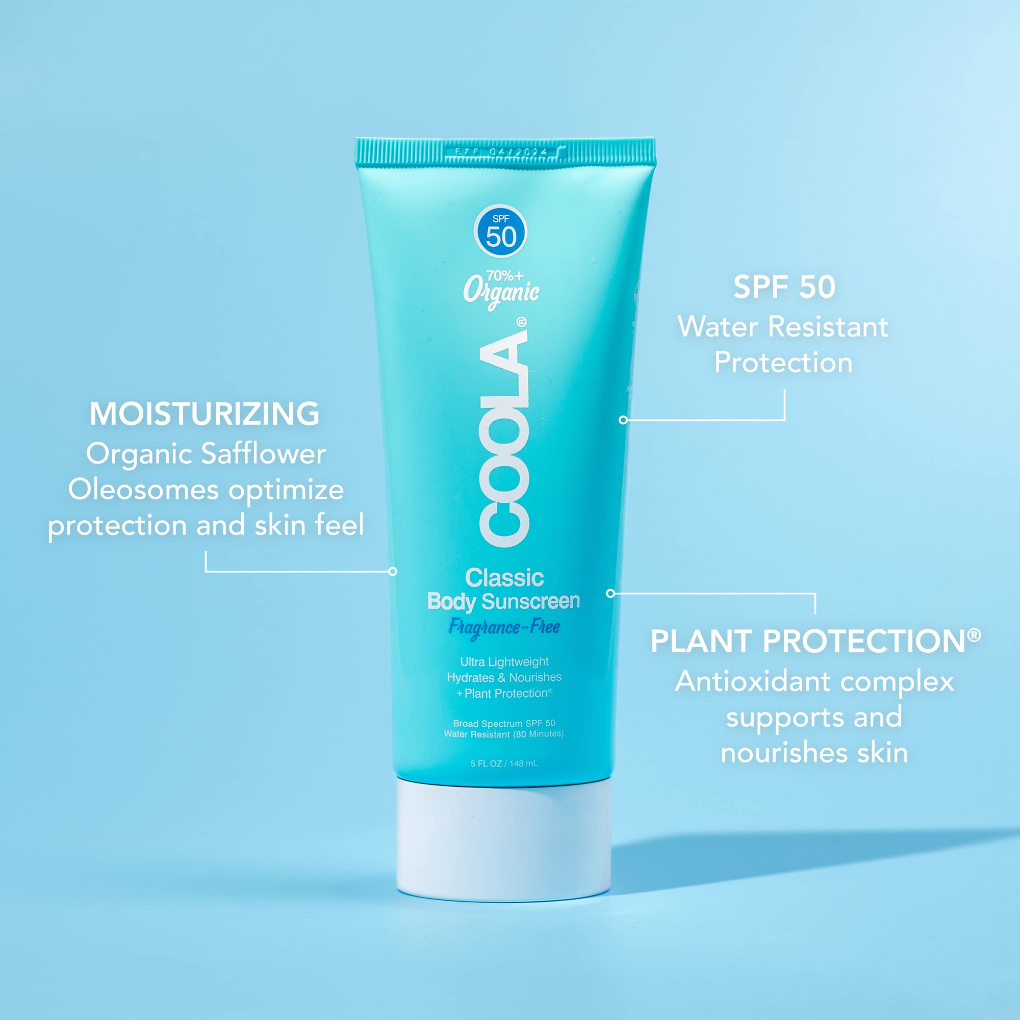 COOLA Organic Sunscreen SPF 50 Sunblock Body Lotion, Dermatologist Tested Skin Care for Daily Protection, Vegan and Gluten Free, Fragrance Free, 5 Fl Oz
