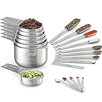 Wildone Measuring Cups & Spoons Set of 21 - Includes 7 Stainless Steel Nesting Cups, 8 Measuring Spoons, 1 Leveler & 5 Mini Measuring Spoons, Ideal for Dry and Liquid Ingredients
