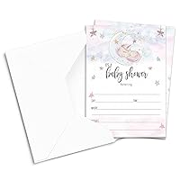 Paper Clever Party Whimsical Unicorn Invitations for Girls Baby Shower, Blank 5x7 Invite Card Set, 25 Pack