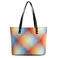 Womens Handbag Triangle Geometric Pattern Leather Tote Bag Top Handle Satchel Bags For Lady