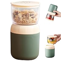 Container sets isolated yogurt container, 700 ml of visible cereal 2 in 1 and cup of milk, oat containers during the night to leak with tapas and spoon