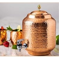 Hammered Copper Water Dispenser 5 Litre (Matka/Pot) Container Pot with 1 Copper Glass (300ml) and Stand ,Pure Copper and Ayurvedic Health Benefits (5000 ml)