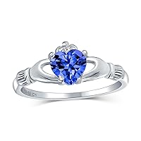 Personalize BFF Sorority Sister Clear CZ Pave Solitaire Blue Simulated Sapphire Celtic Irish Friendship Promise Crown Heart Claddagh Ring For Women Teen .925 Sterling Silver Customizable