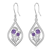 Sterling Silver Sunflower Daisy Tulip Scottish Thistle Earrings Flower Floral Dangle Drop Charm Earrings Jewellery Gifts for Women