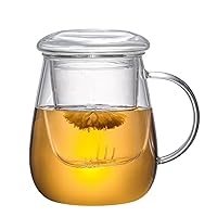 2 Glass Tea Cup with Infuser and Lid 17.6 oz Clear Glass Mugs Thickened Glass Tea Infuser Cup Simple Filtration Teacups for Tea Bag Loose Leaf Tea Blooming Tea (500ML,1Pcs)