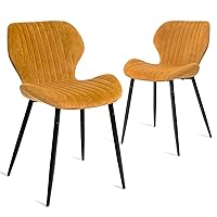 CangLong Mid Century Modern Leisure Upholstered Metal Legs for Kitchen Living Room Dining Chair, Set of 2, Brown
