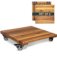 2pack 14inches Wood Plant Caddy With Wheels Heavy Duty, 264 Lbs Capacity, Acacia Hardwood Plant Dolly, Plant Stand with 360° Lockable Wheels for Plant Pots, Heavy Objects Hauling - Natural Wood