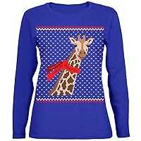 Animal World Ugly Christmas Shirts for Women, Adults Xmas T Shirt, Long Sleeve Giraffe Tee, Holiday Graphic Tees