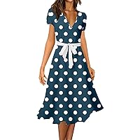 Dresses for Women 2024 New and Sexy V-Neck Dress with Slim Fit Tie Up Big Swing Skirt A-Line 2 Piece Sets, S XXL