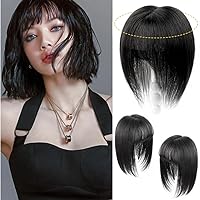 Silk Base Remy Hair Topper with Air Bangs Toupee Hairpiece Clip in Hair Toppers for Women Real Human Hair,Fluffy Hair Topper Hair Pieces for Women with Thinning Hair/Hair Loss 12