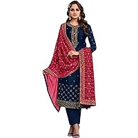 Indian Party Wear Embroidery Worked Salwar Kameez Trouser Pant with Dupatta Suits