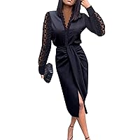 EFOFEI Women's Elegant Floral Lace Bodycon Dress Long Sleeve Cocktail Dress V Neck Evening Party Dress