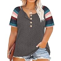 RITERA Plus Size Tops for Women Summer Henley Shirt Short Sleeve Tshirt Button Casual Tunic Tee Basic Loose Blouses Grey 2XL