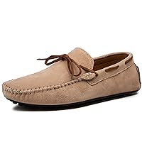 Mens Rubber Sole Moccasins Lace-up Knot Suede Driving Loafers Walking Shoes