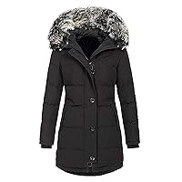 Womens Faux Fur Winter Coats Padded Puffer Coats Drawstring Zip Up Warm Winter Jackets Fleece Jacket Parka