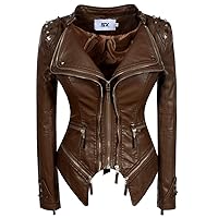 SX Women's Fashion Studded Perfectly Shaping Faux Leather Biker Jacket