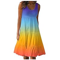 XJYIOEWT Formal Dresses for Women 2024,Women Spring and Summer Sleeveless Round Neck Printed Casual Skirt Vacation Beac