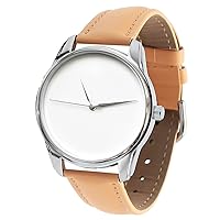 Minimal Cream Watch, Quartz Analog Watch with Leather Band