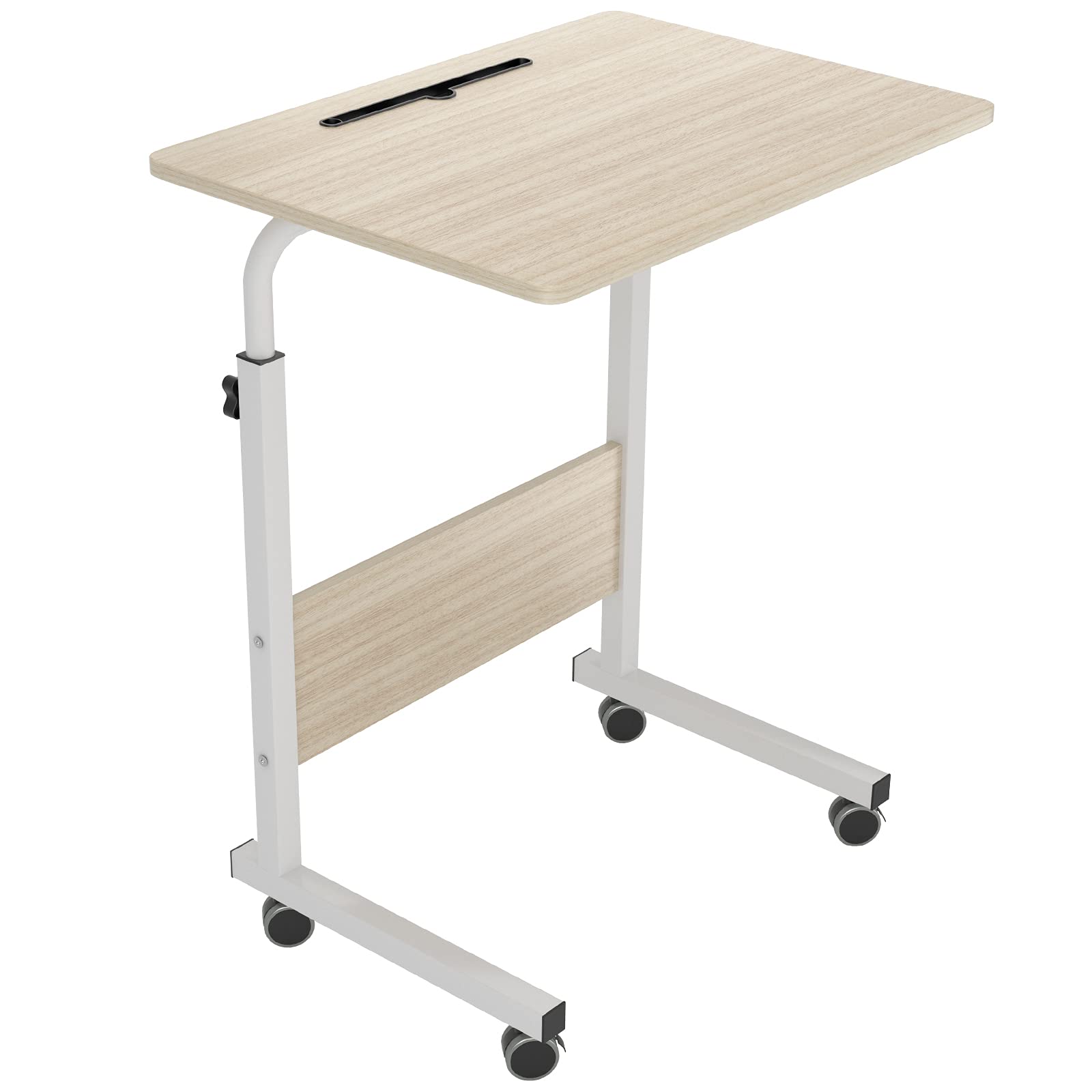 SogesHome 23.6 inch Adjustable Mobile Bed Table Portable Laptop Computer Stand Desks with Tablet Slot Cart Tray, Maple White