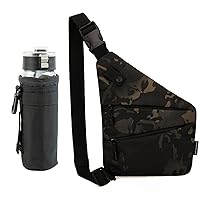 Black Camo Tactical Sling Chest Bag Anti-Theft Conceal Carry Underarm Hidden Bags and Black Tactical Water Bottle Holder Molle System Pouch (pack of 2)