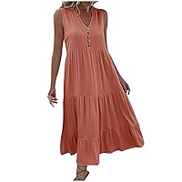 2024 Summer Party Dress for Women Flowy Casual Dresses Sleeveless Beach Dress Button Down Vacation Dress Maxi Dress