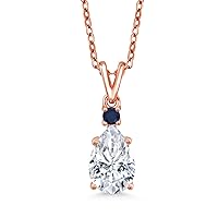Gem Stone King 18K Rose Gold Plated Silver Blue Sapphire Pendant with Chain Set with Moissanite (2.03 Cttw)