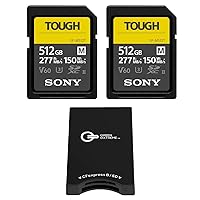 Sony SF-M Series Tough 512GB UHS-II SDXC Memory Card, 2-Pack, Bundle with CFexpress Type-B and SD UHS-II Card Reader