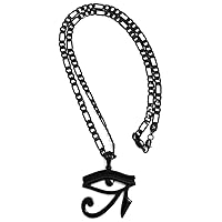 Eye Of Ra Black Color Pendant with 24 Inch Figaro Necklace