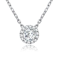Ladylike Moissanite Halo Pendant Necklace 0.5-1 Carat Moissanite Necklace 18K White Gold Plated Sterling Silver Chain Lab Created Diamond Necklace for Women Anniversary Valentines Day Gifts for Her