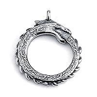 925 Sterling Silver Small Ouroboros Dragon Eating Its Own Tail Ancient Symbol of Infinity Double Sided Charm Pendant