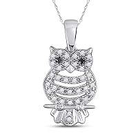 The Diamond Deal 10kt White Gold Womens Round Black Color Enhanced Diamond Owl Bird Animal Pendant 1/6 Cttw