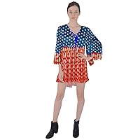 CowCow Womens Sun Dress Memorial America American Flag National USA V-Neck Flare Sleeve Mini Dress, XS-5XL