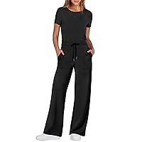 ANRABESS Jumpsuits for Women Casual Summer 2024 Short Sleeve Loose Wide leg Pants Dressy Romper Jumpers One Piece Outfits