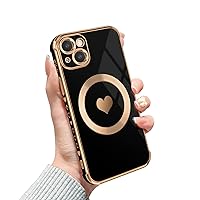 for iPhone 13 Magnetic Case, Luxury Cute Love Heart Design Plating Edge Case with MagSafe for Women Girls Soft TPU Shockproof Full Protective Case Cover for iPhone 13- Black