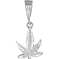Sterling Silver Marijuana Leaf Pendant Necklace Diamond Cut Finish with Chain