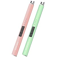 RAYONNER Lighter Electric Lighter Candle Lighter Rechargeable USB Lighter Arc Lighters (Rose Gold+Light Green, 1Count（Pack of 2）)