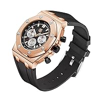 SENSTONE Men's Watch 30M Waterproof Sports Multifunction Chronograph Quartz Analog Luxury Brand Wristwatch Gift for Men Stainless Steel Black Fashion Rubber Strap Watches