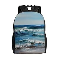 Beach Large Seascape Laptop Backpack Water Resistant Travel Backpack Business Work Bag Computer Bag For Women Men