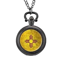 Vintage New Mexico Flag Fashion Quartz Pocket Watch White Dial Arabic Numerals Scale Watch with Chain for Unisex
