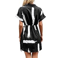 GIESSO Women's Short Dresses Casual Print Batwing Sleeve Knot Side Wrap Dress V Neck