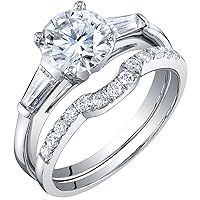 PEORA Moissanite Keepsake Solitaire Engagement Ring and Wedding Band Bridal Set in Sterling Silver, 1.50 Carat Center, DE Color, VVS Clarity, Sizes 4 to 10