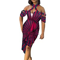 African Women Summer Dress Short Sleeve Off-Shoulder Irregular Sexy Knee-Length Halter Dress