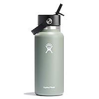 Stainless Steel Wide Mouth Water Bottle with Flex Straw Lid and Double-Wall Vacuum Insulation